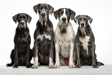 Great Dane Family Foursome Dogs Sitting On A White Background