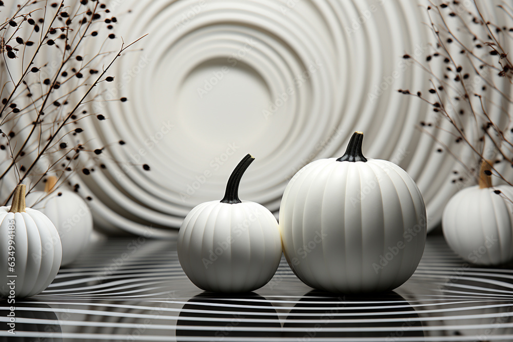 Poster pumpkin. autumn black and white composition with pumpkin and copy space. generative ai technology.