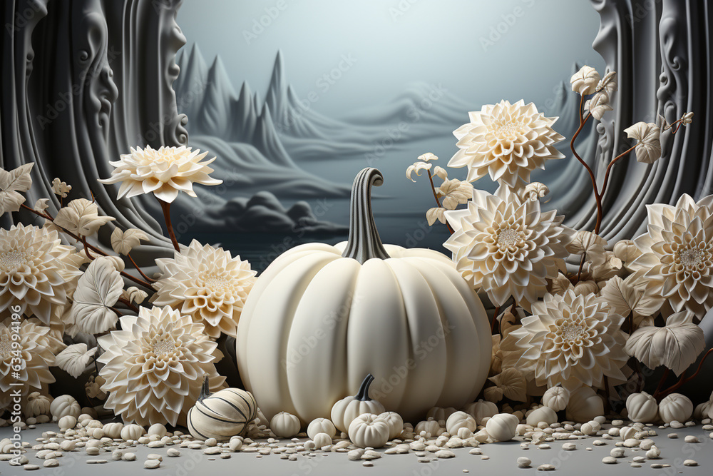 Aufkleber pumpkin. autumn black and white composition with pumpkin and copy space. generative ai technology.