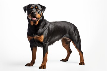 Rottweiler Dog Stands On A White Background