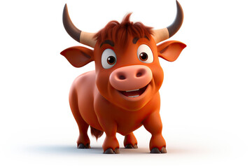 3d cute cartoon bull character.