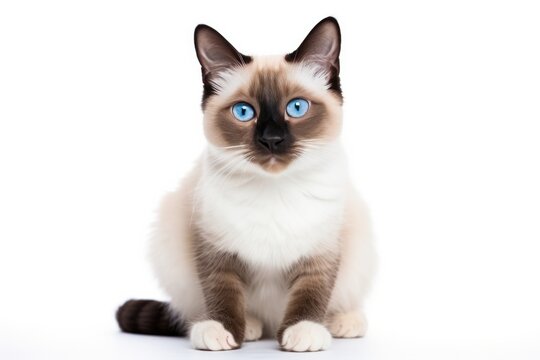 Snowshoe Cat Sitting On A White Background