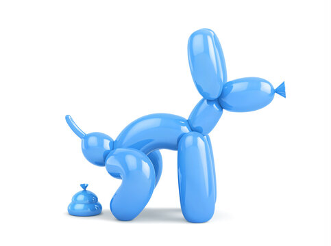 Blue balloon in the shape of pooping dog isolated on white. Clipping path included