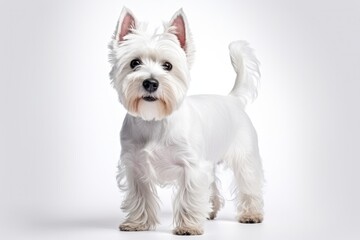 West Highland White Terrier Dog Stands On A White Background