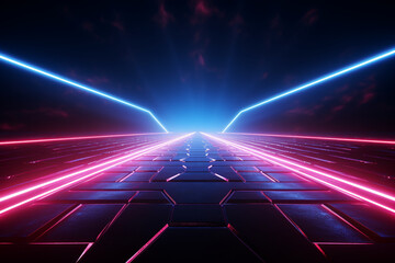 Directional neon beam stretches into the distance, a perspective-altering luminous pathway. Generative AI