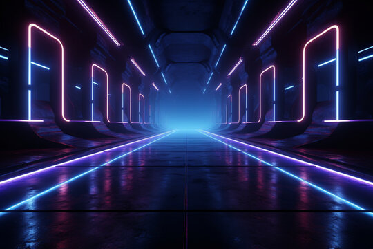 Futuristic void alive with neon hues, a 3D realm of modern sci-fi mystique. Generative AI