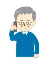 スマートフォンで会話をするシニアの男性
