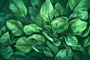 Fresh spinach leaves up close. Background illustration. Generative AI