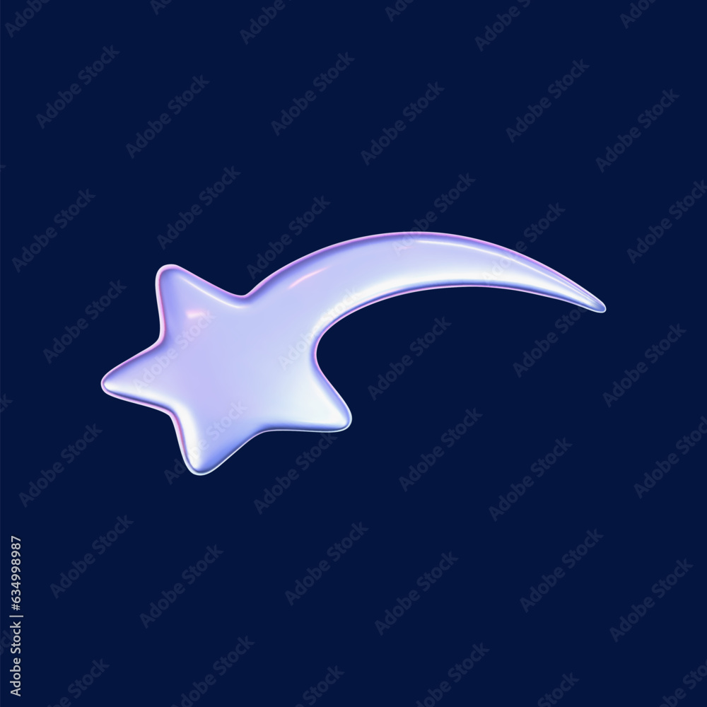 Wall mural 3d holographic falling or flying star in y2k futuristic style isolated on dark background. render 3d