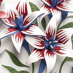 Top view of white and blue flowers made of rolled paper
