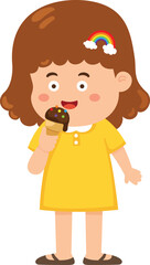 Little girl eat sweet ice cream and feel happy
