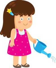 illustration cartoon cute little kid girl watering