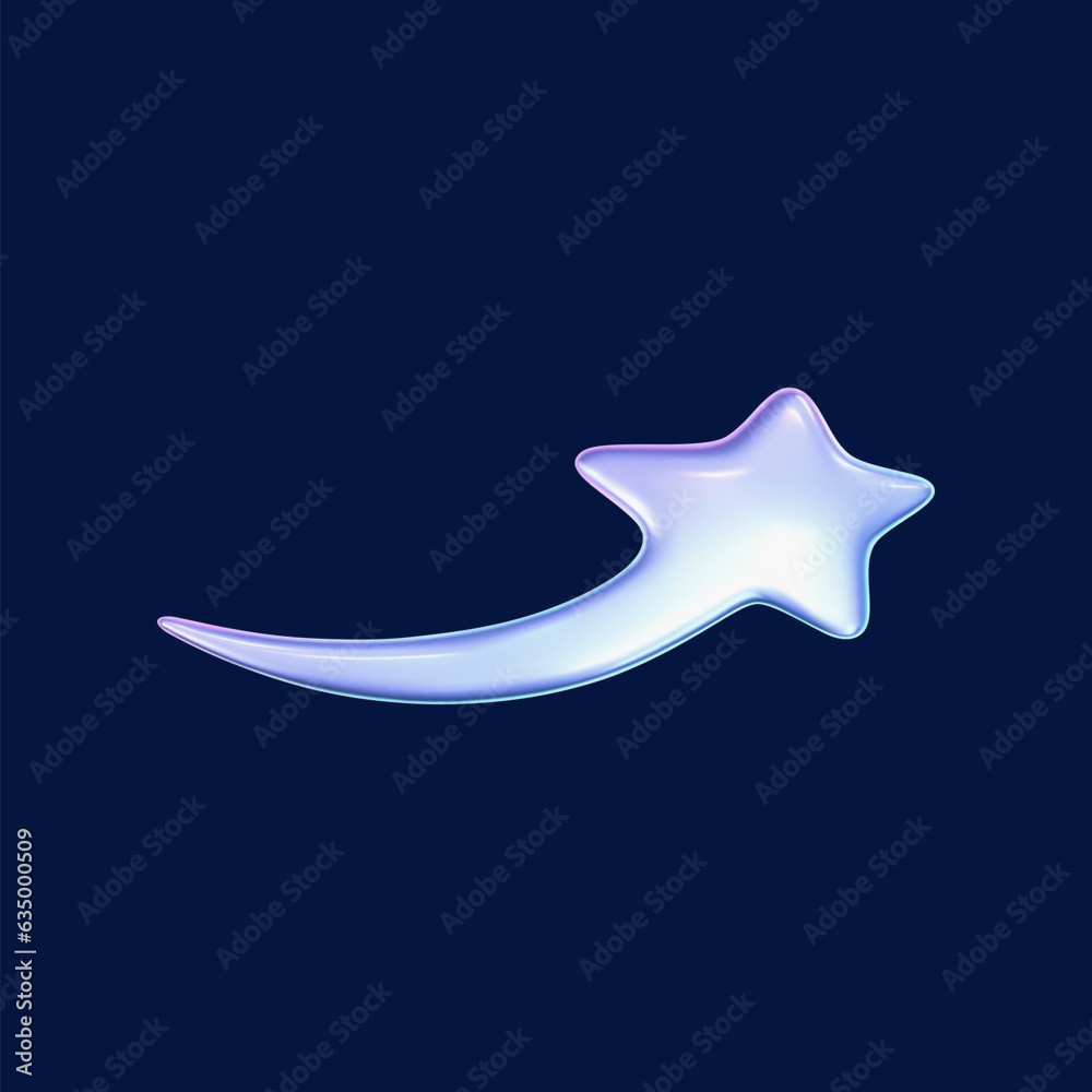 Canvas Prints 3d holographic falling or flying star in y2k futuristic style isolated on dark background. render 3d