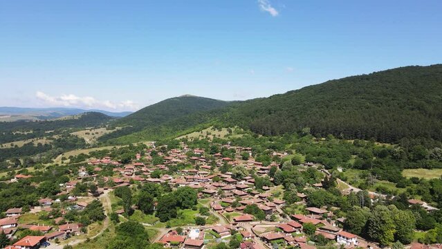 Aerial view of village of Zheravna with nineteenth century houses, Sliven Region, Bulgaria