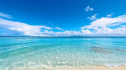 Fototapeta na wymiar Beautiful beach with white sand turquoise ocean and bl Generative Ai