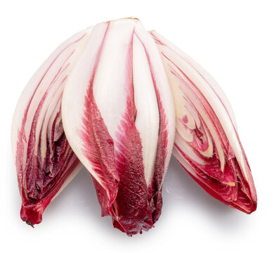 Red endive and cross section of endive on white background. File contains clipping path.