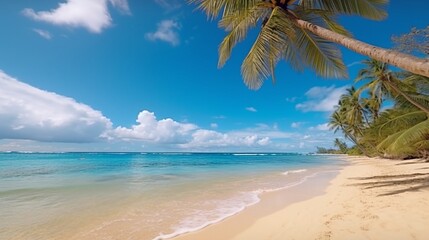Fototapeta na wymiar Beautiful seascape tropical beach with yellow sand and Generative Ai