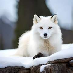 White arctic fox (Vulpes Lagopus) in the snow in the Arctic.AI generated