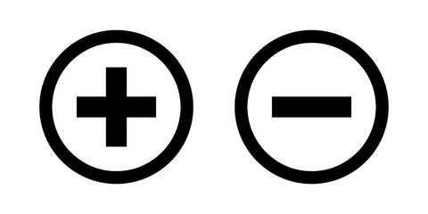 Round plus sign and minus sign icon set. Transparent png