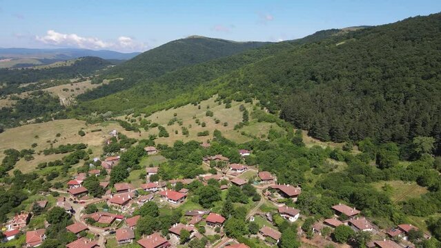 Aerial view of village of Zheravna with nineteenth century houses, Sliven Region, Bulgaria