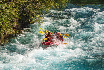 Obraz premium Rafting on a big rafting boat on the river in Antalya Koprulu Canyon