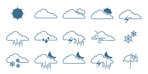 weather forecast icon set - solid color outline style weather icons. weather icon