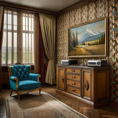 Fototapeta premium Example of Old Soviet Russian poor interior in Khruschev House.AI generated