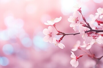 cherry blossom in spring time with bokeh background. Beautiful cherry blossom background with soft focus and bokeh, AI Generated