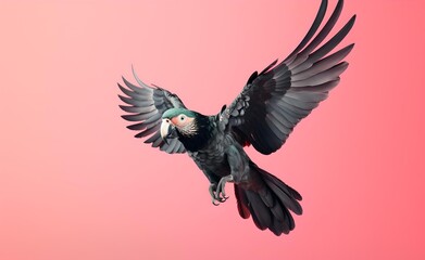 Creative animal concept, black cockatoo parrot over pastel bright background. Generative AI.