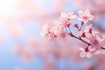 Fototapeta na wymiar Cherry blossom in spring time. Pink sakura flowers. Beautiful cherry blossom background with soft focus and bokeh, AI Generated