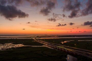 Beautiful sky at sunset over Mobile Bay, Alabama