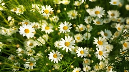 Field of daisies top view Texture natural background Generative Ai