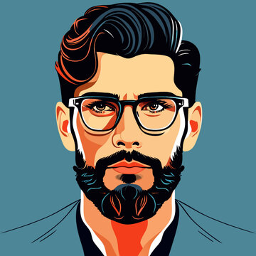 Portrait of hipster man with beard and mustache. Vector illustration.