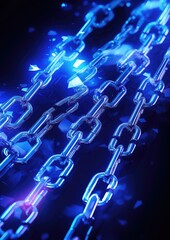Blockchain chain. Blue electronic circuit
