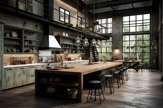 an industrial style loft kitchen.