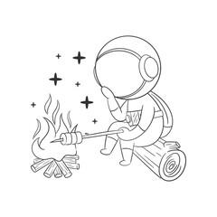 Astronaut is near the bonfire for coloring