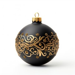 A black and gold christmas ornament on a white background. Digital image. Christmas decoration.