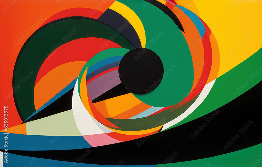 Aufkleber Abstract background in the style of expressionism, modern and Bauhaus. Artistic abstraction with colorful circles and lines.