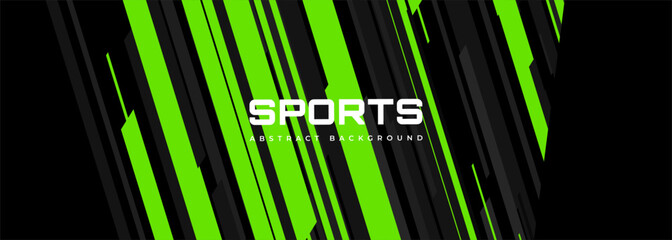 Black modern sports banner design with diagonal green and gray lines. Abstract vector illustration sports background.