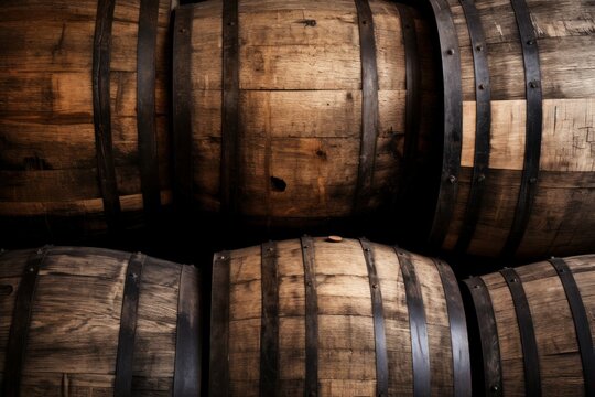 Whiskey barrels background. Generate Ai