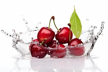 Fototapeta na wymiar Cherries with the splash of water isolated on White background