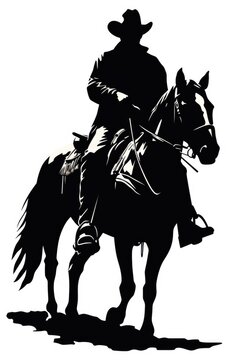 recommend clip art: A silhouette of a cowboy riding a horse. Digital image.