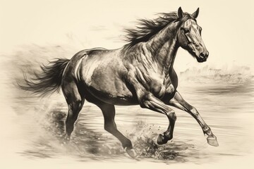 Obraz na płótnie Canvas monochrome sketch of running unbridled equine animal. Generative AI