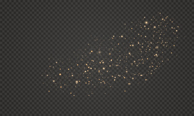 Vector Illustration of Glitter Particle Effect. Golden sparkling trail of space stardust with glistening particles on a transparent background. Royalty-free stock illustration in PNG format.