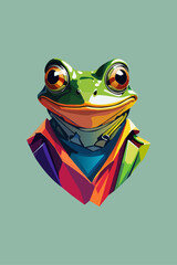 bright vector logo tree frog, toad in a suit
