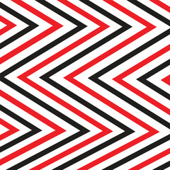 Zigzag pattern in red, white and black colors, seamless vector background