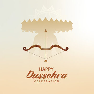 Happy dussehra festival card with ravan and bow arrow post design vector file
