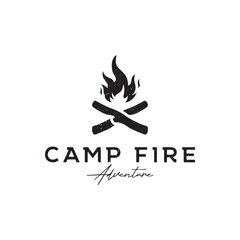Hipster vintage bonfire logo design. Logo for camping, adventure wildlife, campfire.