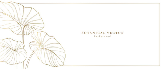 Minimalistic botanical background with golden tropical leaves. Botanical postcard. Background for text, postcards, diplomas and presentations