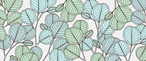 Botanical blue background with eucalyptus vectors. Background for decor, wallpapers, covers, postcards and presentations, social media posts.